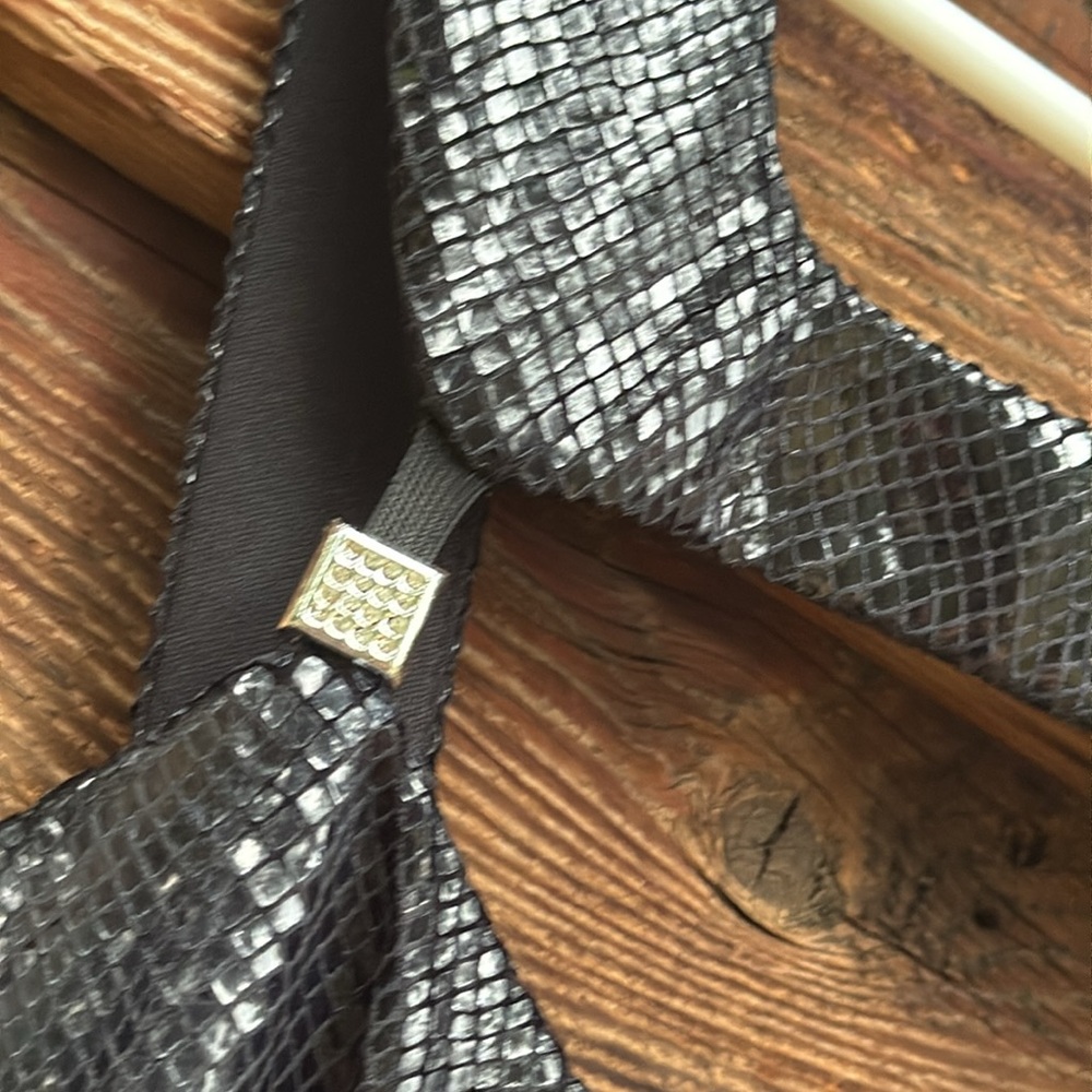 JANINE party vintage Elegant Black Sleeveless Dress asymmetrical mini beaded - Picture 9 of 13